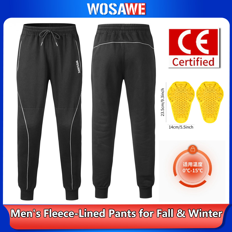 Cycling Gear Pants - กางเกงมอเตอร์ไซค์ฤดูหนาว WOSAWE สำหรับผู้ชาย บุด้วยผ้าฟลีซกันหนาว พร้อมแผ่นรองเข่า กางเกงขี่มอเตอร์ครอส