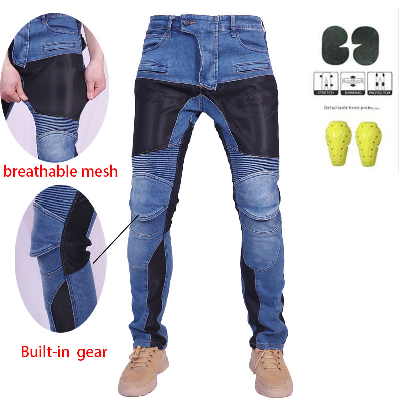 Cycling Gear Pants - กางเกงยีนส์สำหรับขี่มอเตอร์ไซค์ฤดูร้อนสำหรับผู้ชาย ระบายอากาศได้ดี เหมาะสำหรับกิจกรรมกลางแจ้ง โมโตครอส ขี่มอเตอร์ไซค์ ปั่นจักรยาน
