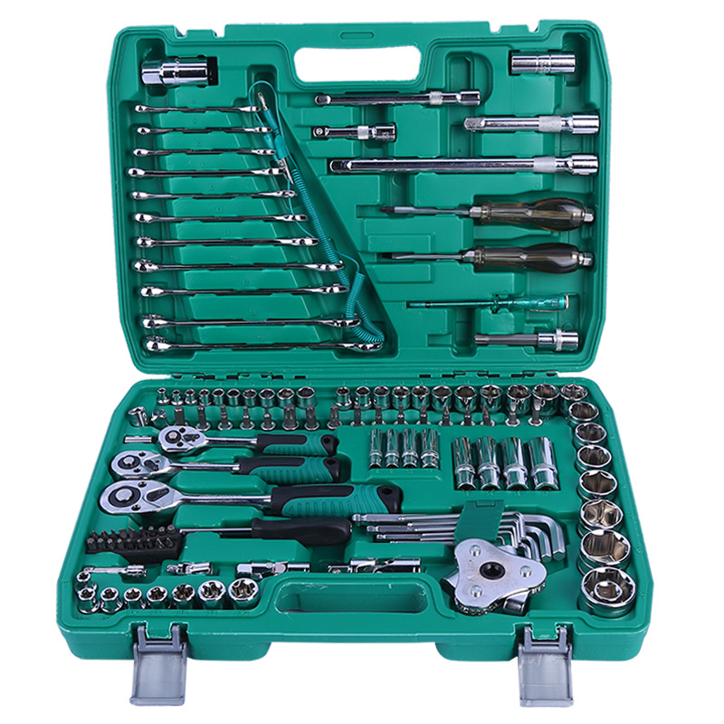 Bicycle Repair Kit - ชุดเครื่องมือซ่อมแซมแบบแมนนวล 121 ชิ้น ชุดประแจบล็อกพร้อมด้ามขันแบบวงล้อ สำหรับงานซ่อมรถยนต์ รถจักรยานยนต์