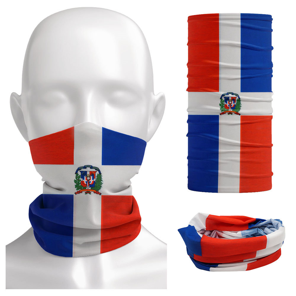 Cycling Face Mask - ผ้าโพกศีรษะลายธงชาติโดมินิกาสำหรับตกปลาหน้ากากปิดหน้าสำหรับผู้ชายผู้หญิงผ้าพันคอกันหนาวสำหรับใส่กลางแจ้งปั่นจักรยานเดินป่าฤดูร้อนไร้รอยต่อ