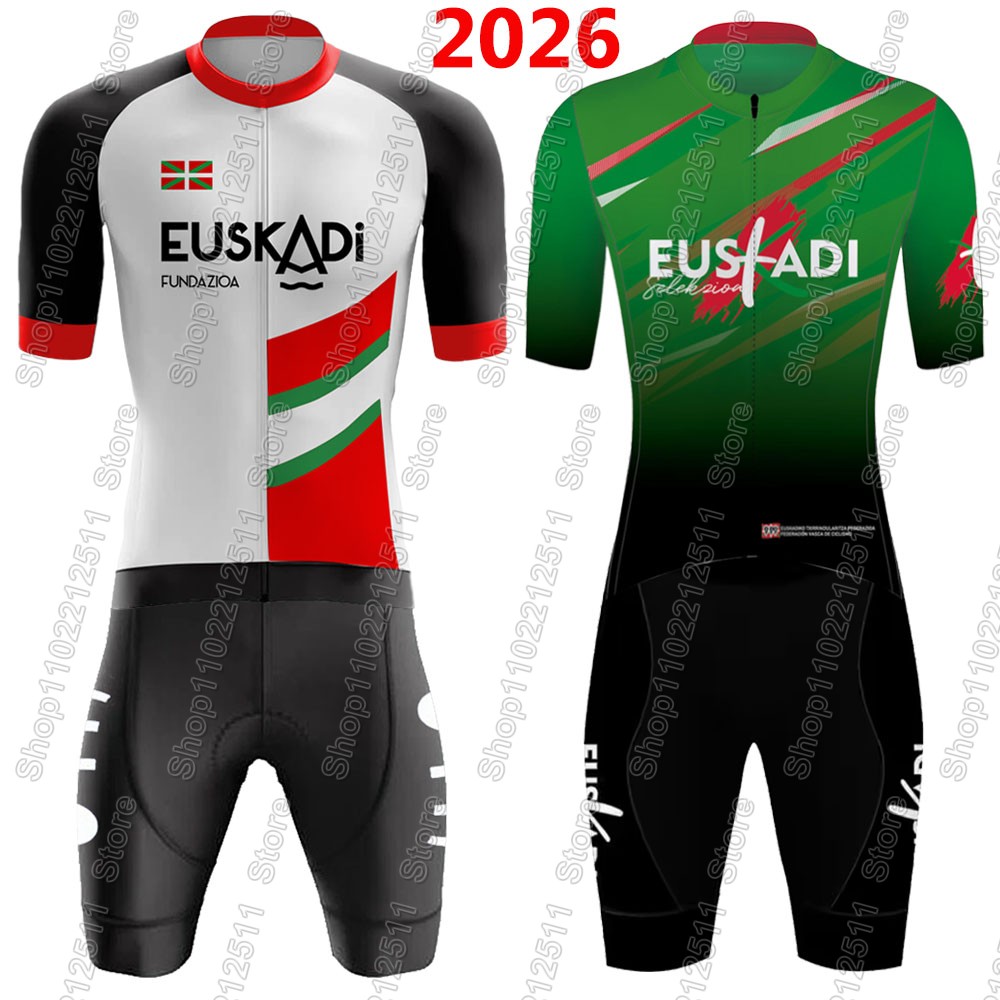 Cycling Gear Logo - ชุดเสื้อเจอร์ซีย์ปั่นจักรยานทีม Euskadi 2026 ชุดฤดูร้อนสเปน ชุดปั่นจักรยานเสือหมอบ เสื้อจักรยาน