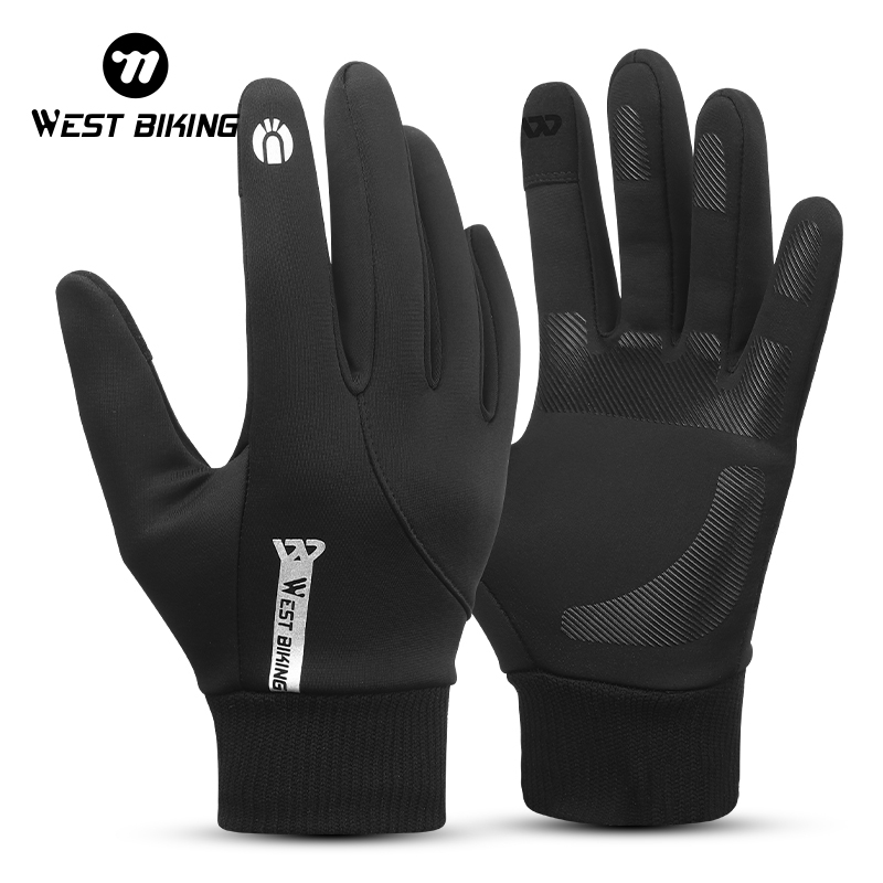 Cycling Gear Display - WEST BIKINGฤดูหนาวผู้ชายถุงมือความร้อนWindproof Full Fingerถุงมือขี่จักรยานหน้าจอสัมผัสขนแกะMTB Road Bikeกีฬาเกียร์