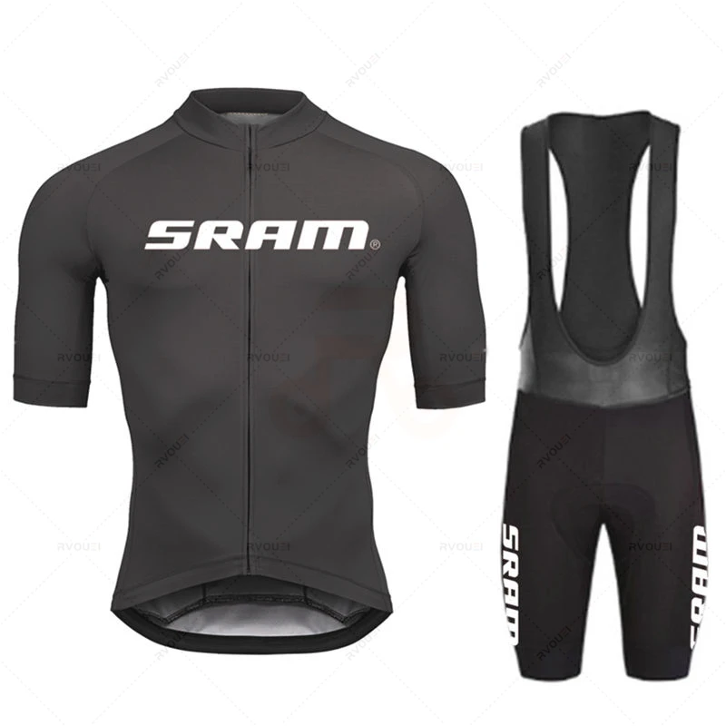 Cycling Gear Logo - 2024 Sram Proชุดขี่จักรยานJerseyกางเกงขาสั้นจักรยานแขนสั้นBicicletaเสื้อผ้าจักรยานMaillot Ciclismo Hombreสีดําชุด