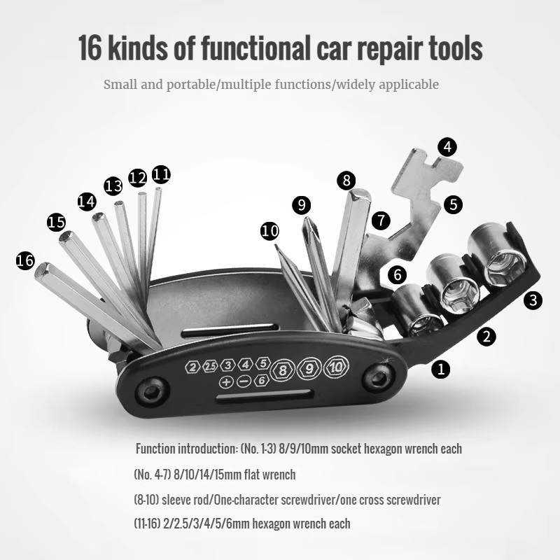 Bicycle Repair Kit - ชุดเครื่องมือซ่อมจักรยานแบบพกพา ชุดเครื่องมือซ่อมจักรยาน ปั๊มลม แผ่นปะยาง ประแจอเนกประสงค์ ชุดเครื่องมือจักรยาน