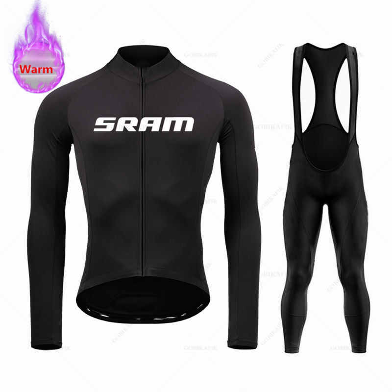 Cycling Gear For Winter - SRAM ชุดทีมเสื้อเจอร์ซีย์นักปั่นขนแกะชุดแขนยาวชุดเสื้อเจอร์ซีย์ทีมเสื้อผ้าปั่นจักรยานปั่นจักรยานเสือภูเขากางเกงปั่นจักรยานชุดฤดูหนาว