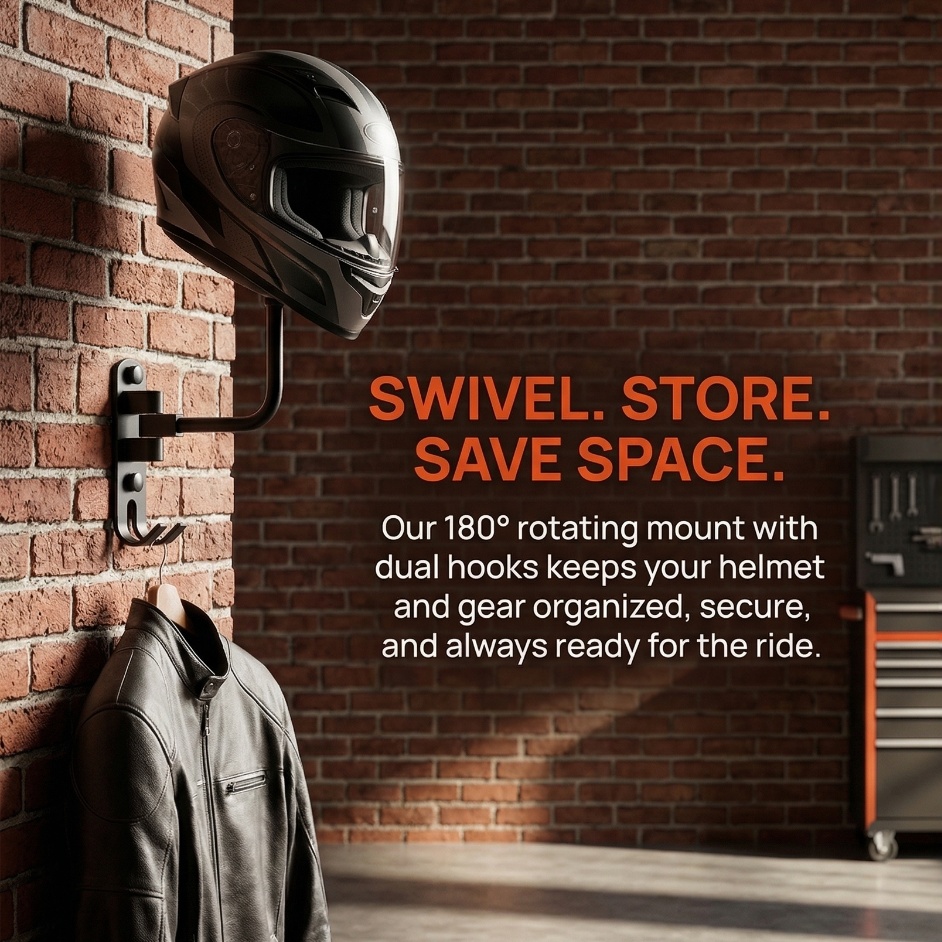Cycling Gear Rack - ที่แขวนหมวกกันน็อคอลูมิเนียมอัลลอยด์พรีเมียม 180 ° ชั้นวางติดผนังแบบหมุนได้สำหรับอุปกรณ์จักรยาน ของขวัญสำหรับนักปั่นในบ้านหรือโรงรถ
